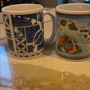 Hawaiian Islands Themed Ceramic Mug Set - Blue and Multicolor